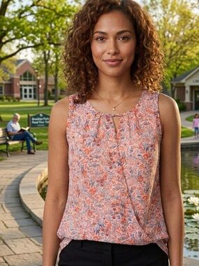 Daisy Fuentes Pink Floral Surplice Sleeveless Cami